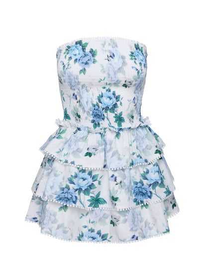 Sunkiss Frill Mini Dress White / Blue Princess Polly