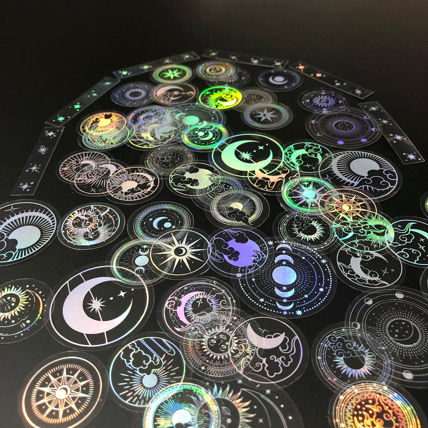 70 pcs PET Adhesive Stickers Waterproof Transparent Laser Silver Stickers Label: SUN MOON Stars Etc Beauty World Shop