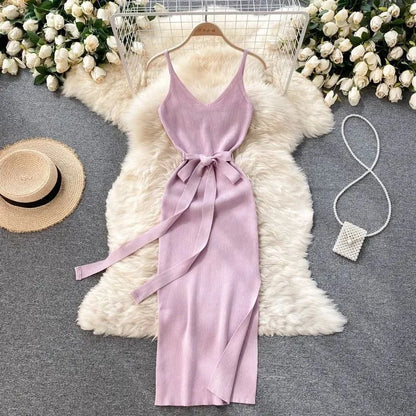 YuooMuoo Women Dress Sexy Cut Out Waist Package Hips Split Bodycon Dress Summer Fashion Lady Knitted Party Vestidos Sundress Beauty World Shop