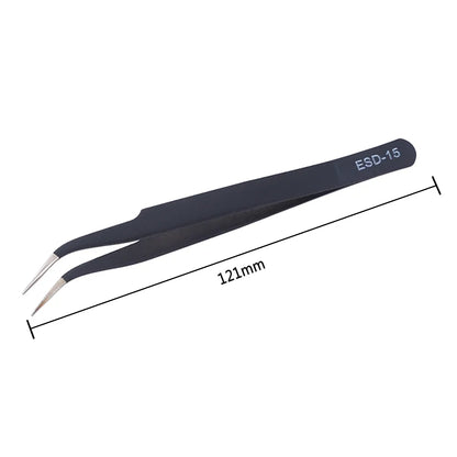 6Pcs Anti-static ESD Tweezers Maintenance Tool Industrial Precision Curved Straight Tweezers Repair Tools Set Beauty World Shop