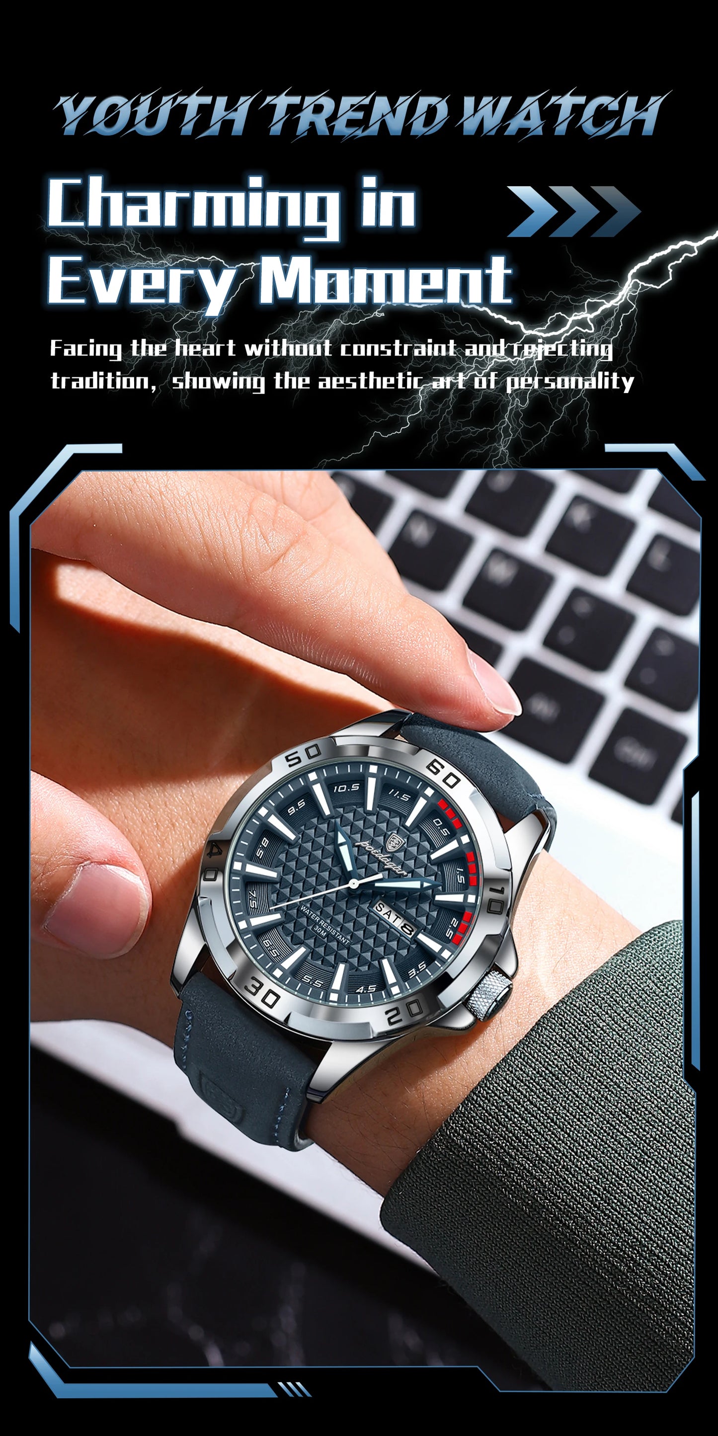 POEDAGAR Original Men Watch Luxury Waterproof Luminous Date Week Watch For Man Quartz Leather Fashion Men's Watches Reloj Hombre Beauty World Shop
