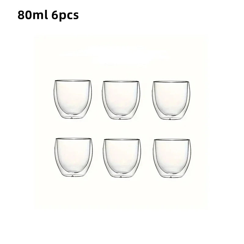 6pcs Double Wall Glass Cup 80ml Cute Mugs Coffee Cups Drinking Glasses for Drinks Personalized Mug Beer Tea Cup Set Beauty Trend Shop