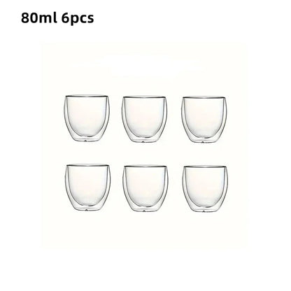 6pcs Double Wall Glass Cup 80ml Cute Mugs Coffee Cups Drinking Glasses for Drinks Personalized Mug Beer Tea Cup Set Beauty Trend Shop