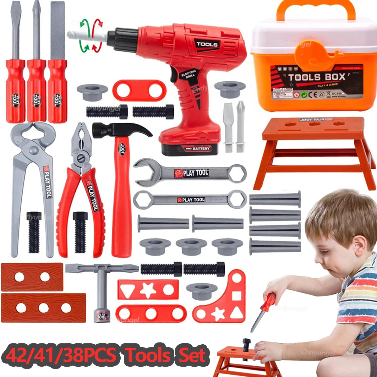 Kids Pretend Tools Kit 38/41/42 PCS Role Play Repair Construction Tool Kit Educational Learning Toys for ToddlersBoys Girls Gift Beauty Fashion