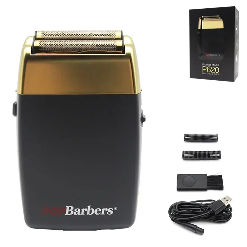 11000 RPM POP Barbers P620 Professional Electric Men's Beard Trimmer Double Foil Shaver Electric Shaver USB Hair Cutting Machine Beauty World Shop