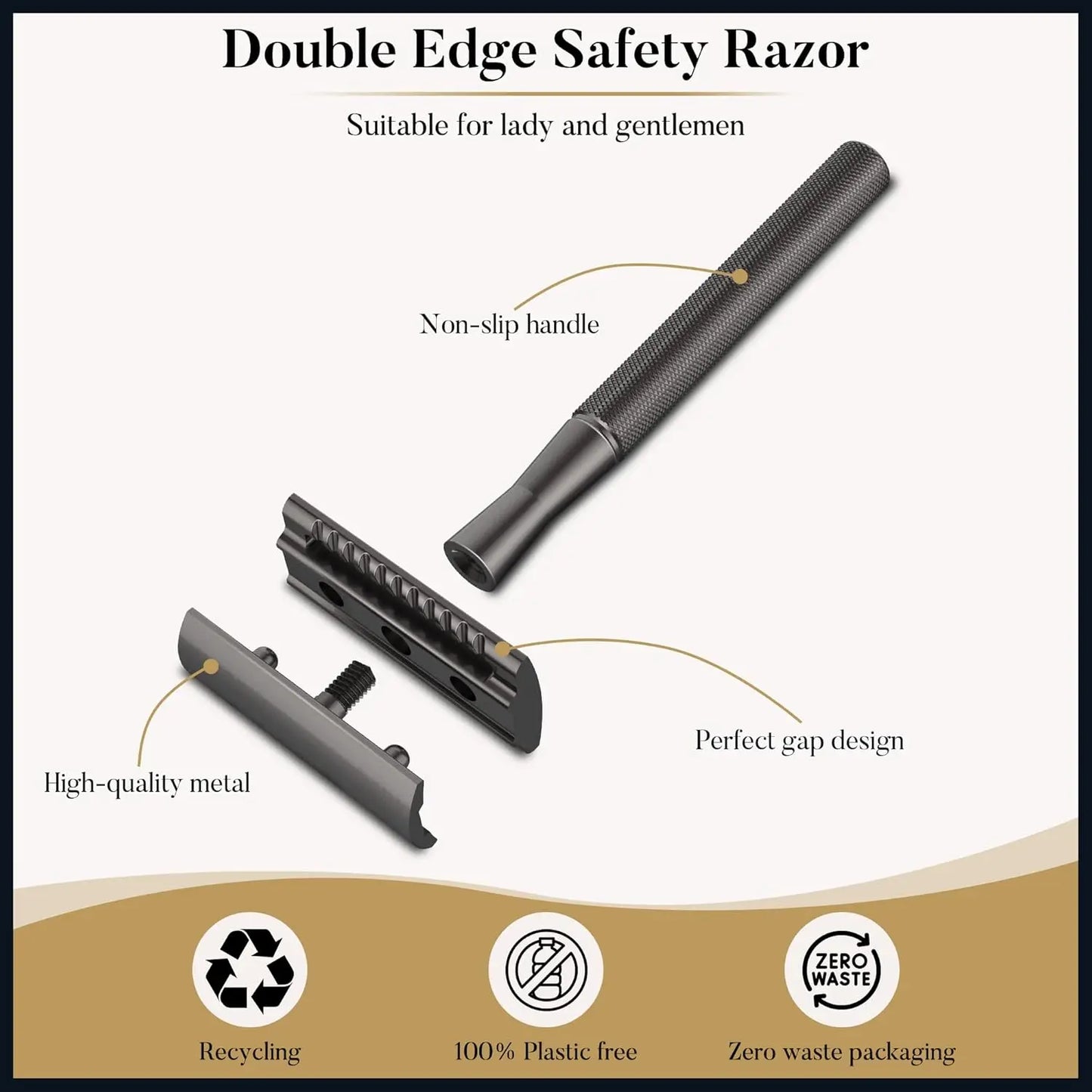 Double Edge Safety Razor for Men & Women, Metal Razor with 10 Platinum Coated Safety Razor Blades, Eco-Friendly Razor Beauty World Shop