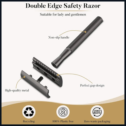 Double Edge Safety Razor for Men & Women, Metal Razor with 10 Platinum Coated Safety Razor Blades, Eco-Friendly Razor Beauty World Shop