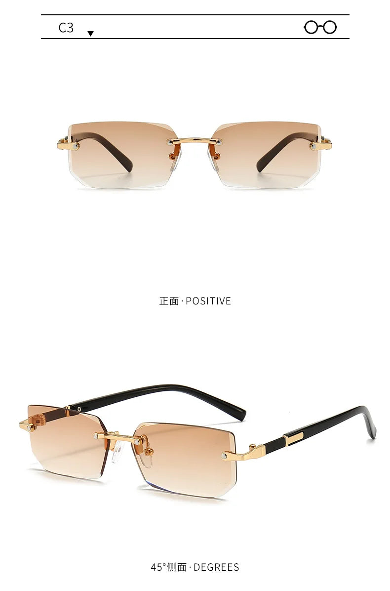Rimless Sunglasses Rectangle Fashion Popular Women Men Shades Small Square Sun Glasses For Female Male Summer Traveling Oculos Beauty World Shop