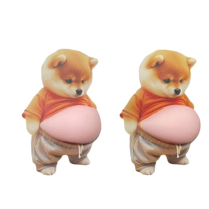 3D Shiba Inu Dog Belly Sticker - Cute puppy wearing orange outfit with soft pink background, silicone self-adhesive Beauty World Shop