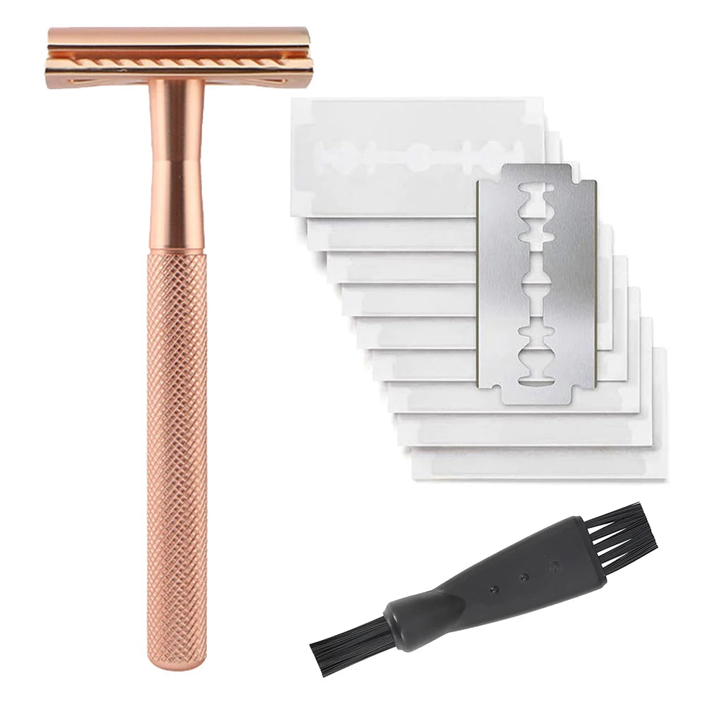 Safety Razor with Brass Weighted Handle and 5 Double Edge Safety Blade Refills,Single Blade Razor for Men, Designed for Coarse Beauty World Shop