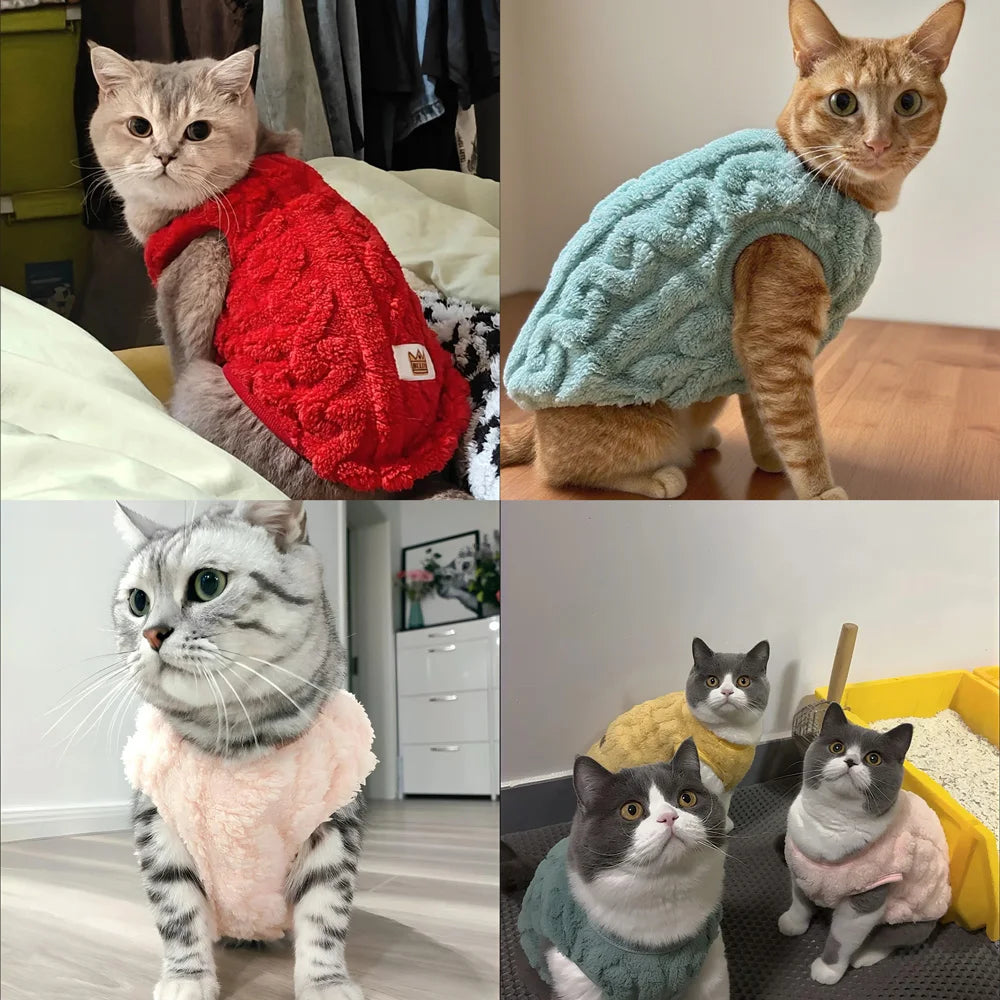 Soft Cozy Cat Clothes Winter Warm Fleece Costume Autumn Sphynx Vest Sweater for Small Dog Pullover Kitten Pet Jacket Coat Outfit Beauty World Shop