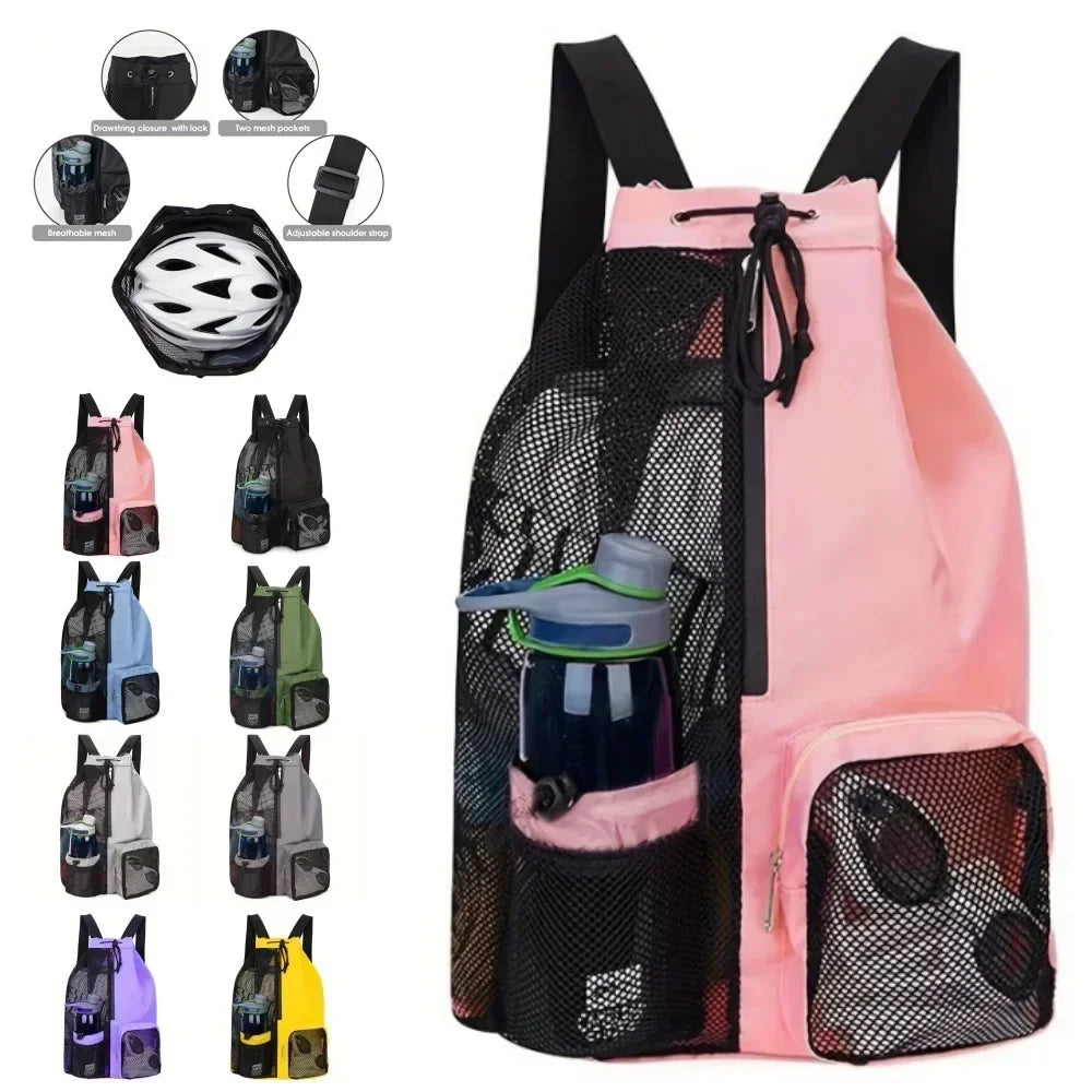Swimming Bag Mesh Drawstring Backpack Convenient To Carry Beach Diving Backpack Wet Backpack Gym Sports Backpack Beauty World Shop