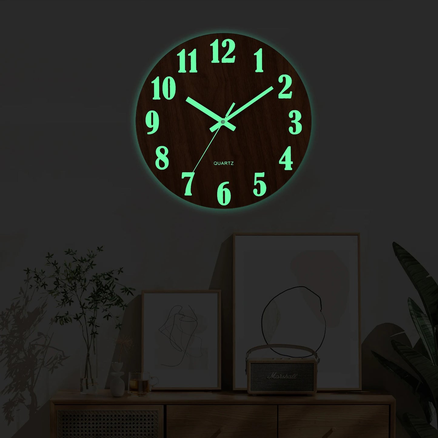 12 Inch Luminous Wall Clock Wood Silent light in dark night Nordic Fashion Wall Clock Non Ticking Clock With Night Light Beauty World Shop