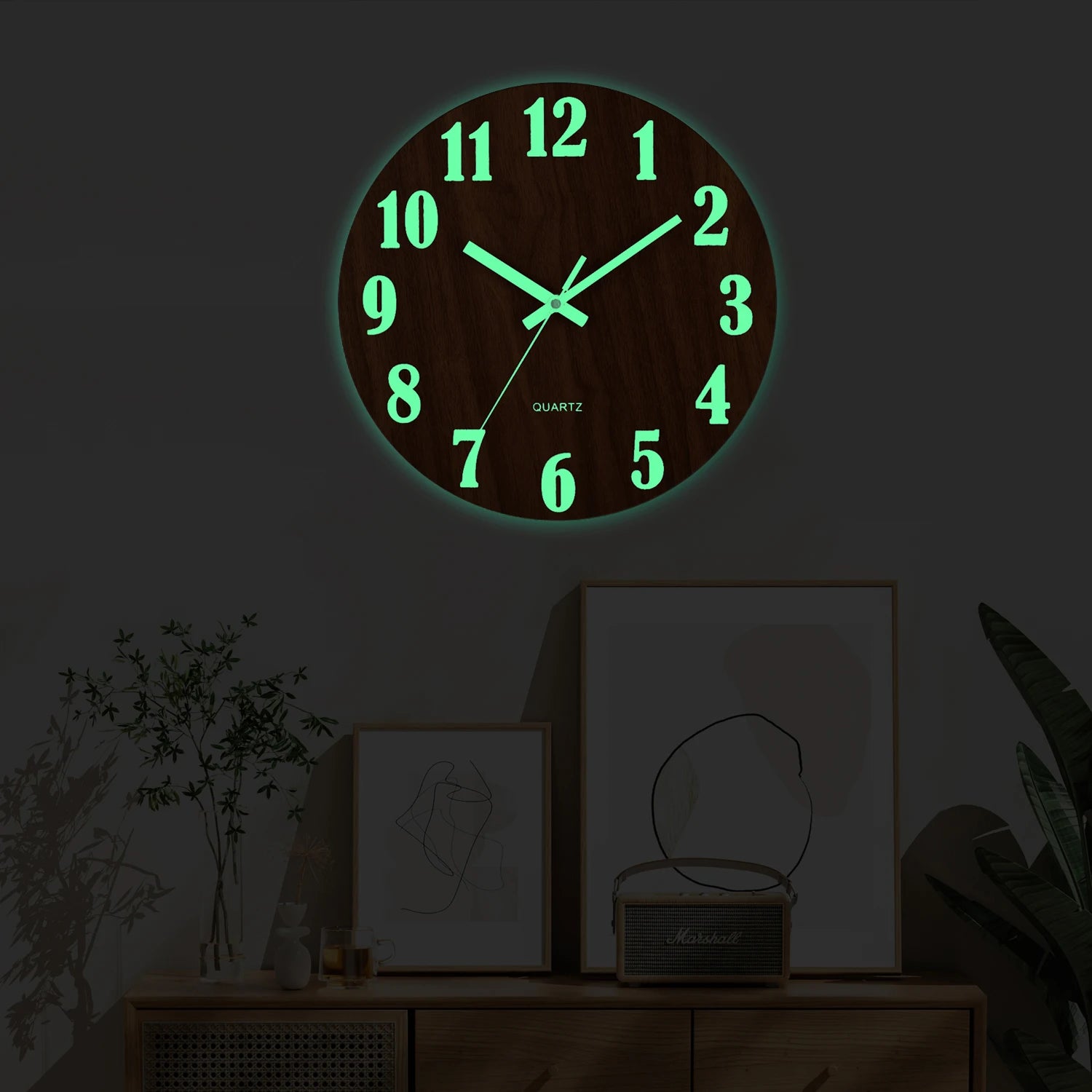 12 Inch Luminous Wall Clock Wood Silent light in dark night Nordic Fashion Wall Clock Non Ticking Clock With Night Light Beauty World Shop