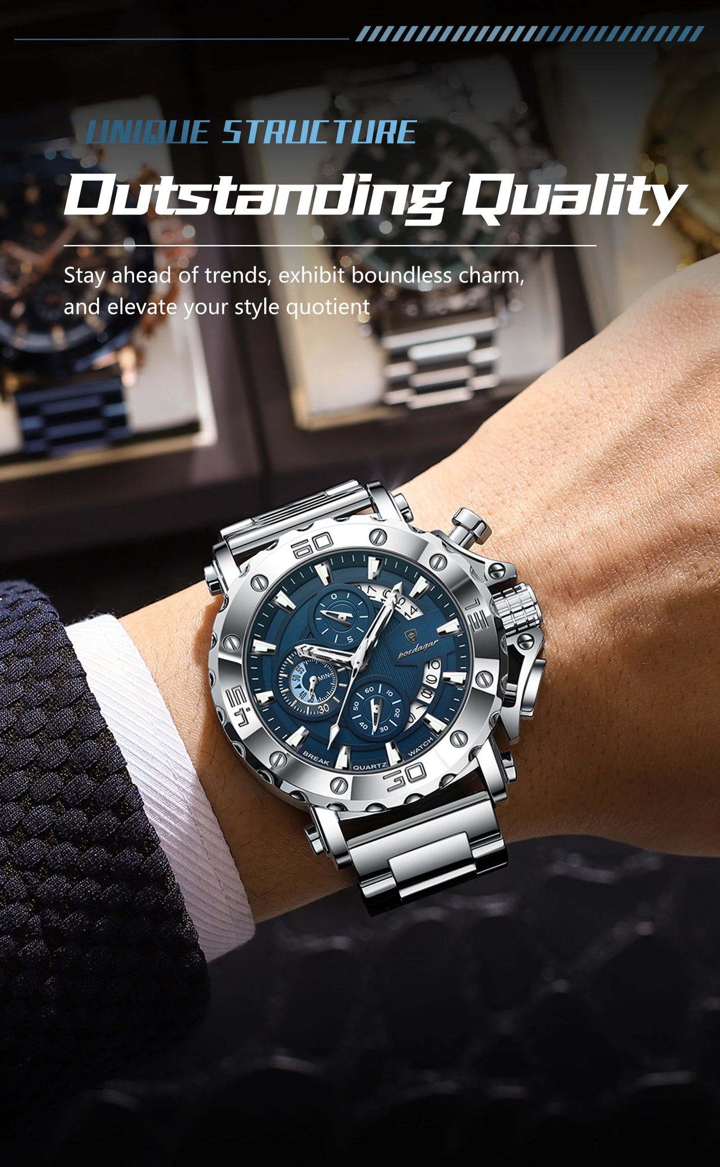 POEDAGAR Luxury Men's Watch Calendar Luminous Waterproof Man Clock Chronograph Stainless Steel Quartz Watches For Men Reloj Gift Beauty World Shop