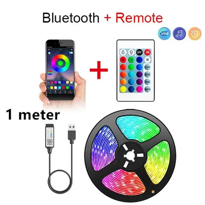 RGB LED Strip Lights Smart Bluetooth 24Key Remote Flexible Diode Lamp Tape SMD 5050 30LEDs/M For Room Home Decor TV Backlight Beauty Fashion