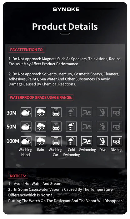 SYNOKE Men Outdoor Sports Multifunctional Waterproof Large Screen Display Luminous LED Digital For Men Fashion Silicon Watch Beauty World Shop