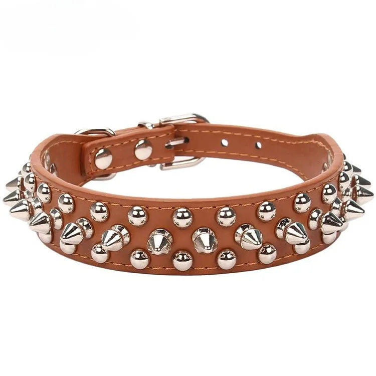 Adjustable Leather Pet Dog collar Neck Strap Supplies PU Leather Punk Rivet Spiked Dog Collar Pet Collars For Small Dog Cat Beauty World Shop