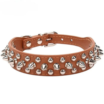 Adjustable Leather Pet Dog collar Neck Strap Supplies PU Leather Punk Rivet Spiked Dog Collar Pet Collars For Small Dog Cat Beauty World Shop