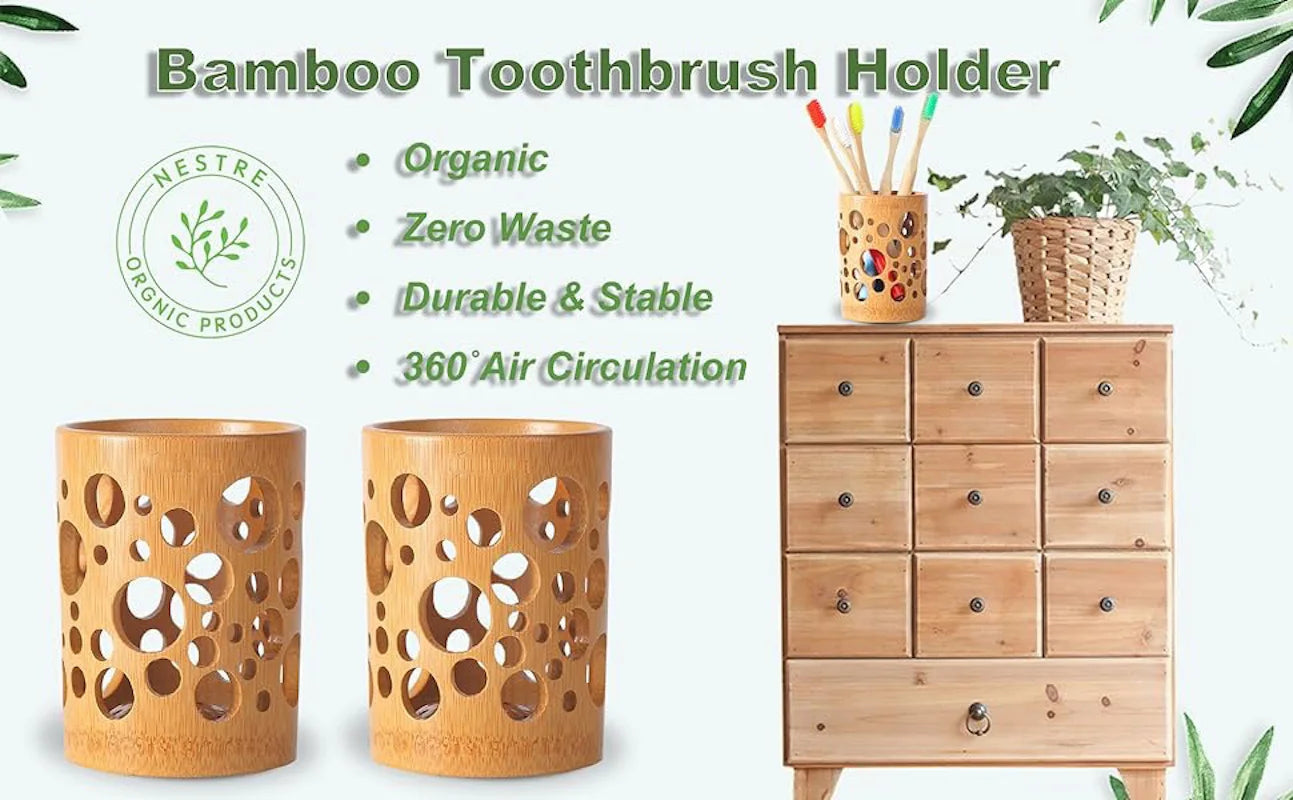 Bamboo toothbrush holder bamboo toothbrush accessories toothbrush pen makeup brush organizer biodegradable （Circular ） Beauty World Shop