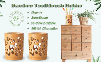 Bamboo toothbrush holder bamboo toothbrush accessories toothbrush pen makeup brush organizer biodegradable （Circular ） Beauty World Shop