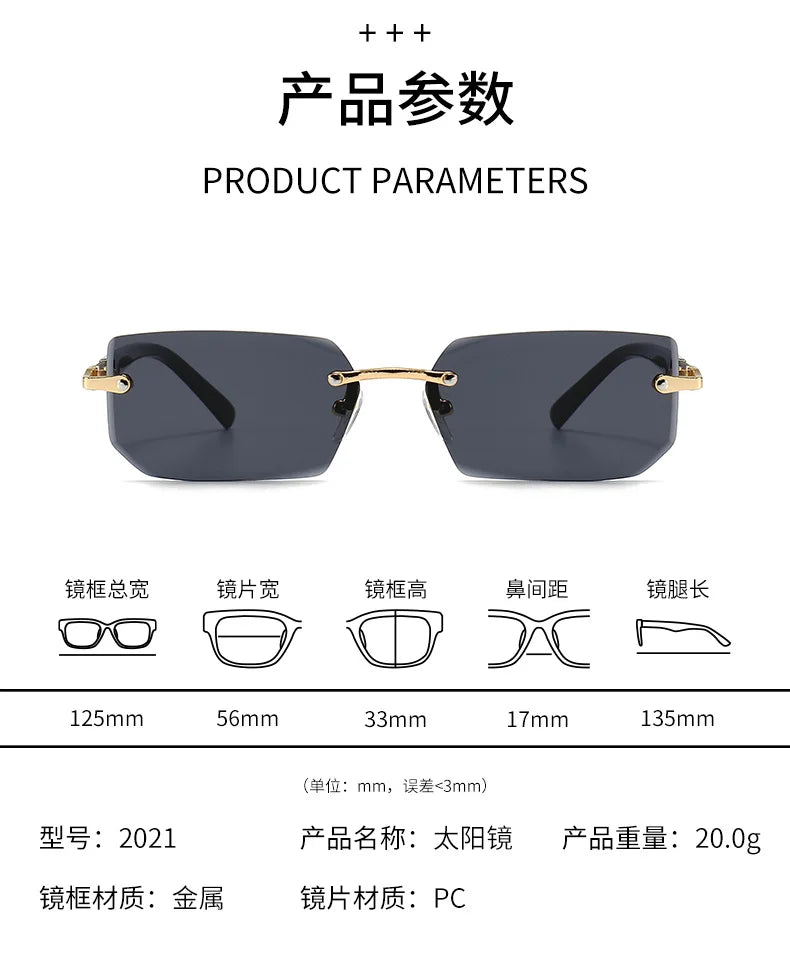 Rimless Sunglasses Rectangle Fashion Popular Women Men Shades Small Square Sun Glasses For Female Male Summer Traveling Oculos Beauty World Shop