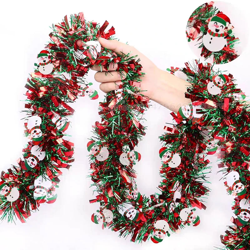 Christmas Tinsel Garlands Decoration Bar Tops 2/10M Red Green Wreath Xmas Tree Ornaments Party Home Staircase Decor Pendant Prop Beauty World Shop