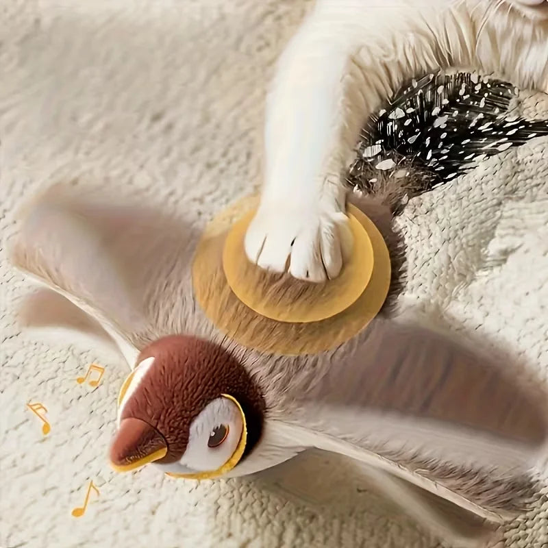 Interactive Pet Bird Toy Flapping Wings (with Catnip) USB-Rechargeable Touch-Activated Squeaky Plush Toy Flying Bird For Indoor Beauty World Shop