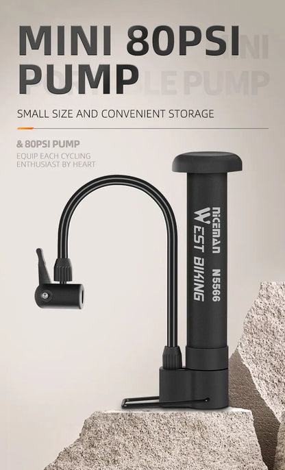 WEST BIKING MTB Bicycle Pump 80 PSI Bike Manual Air Pump Balloon Tire Inflator Schrader Valve Floor Pump Cycling Accesories Beauty World Shop