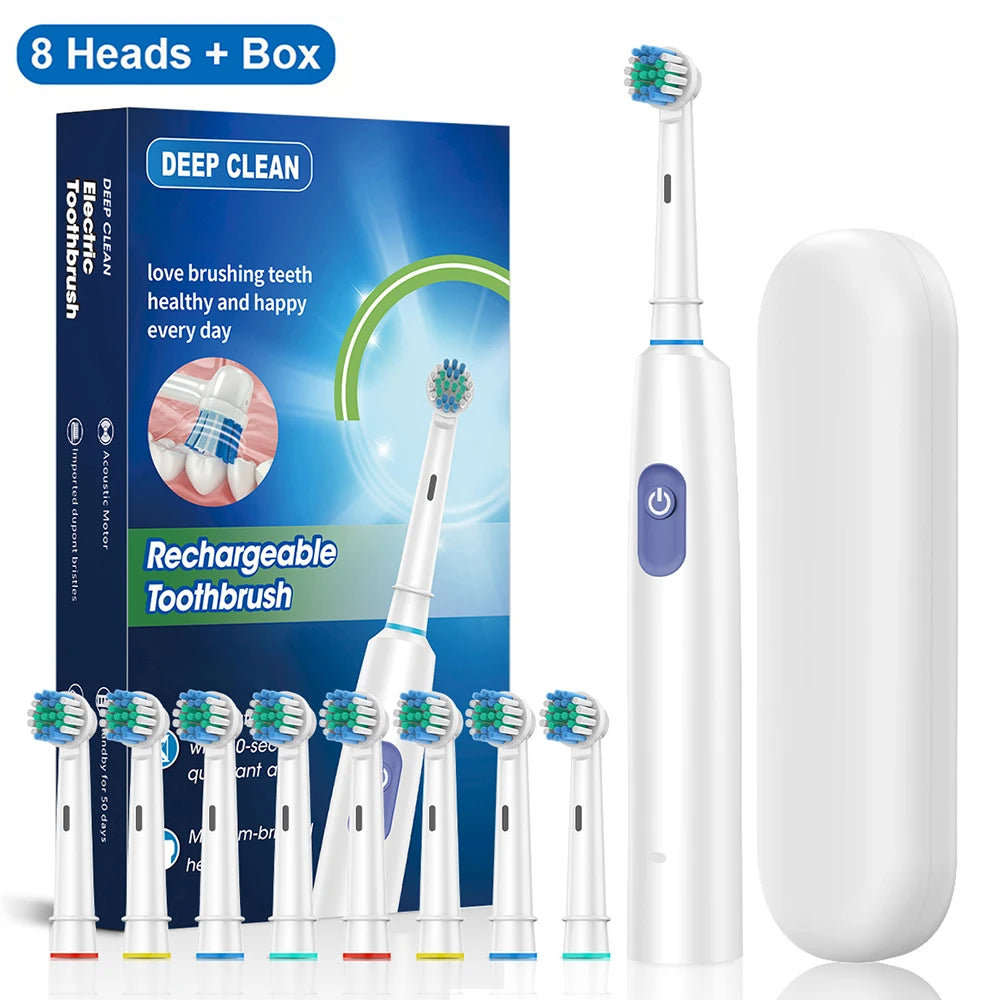 Electric Toothbrush Rotary Rechargeable Electric Toothbrush for Adults Rotating Electric Toothbrushes with 8 Soft Brush Heads Beauty World Shop