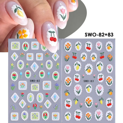 2pcs Sweet Element Nail Art Stickers Simple Flower Heart Cherry Strawberry Kawaii Decals Colorful Bow Butterfly Manicure Sliders Beauty World Shop