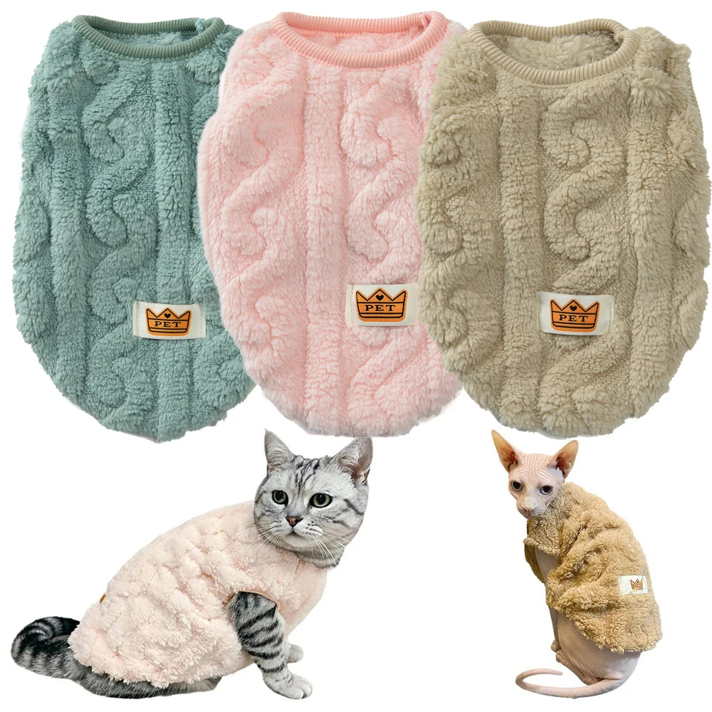 Soft Cozy Cat Clothes Winter Warm Fleece Costume Autumn Sphynx Vest Sweater for Small Dog Pullover Kitten Pet Jacket Coat Outfit Beauty World Shop