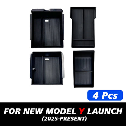 For Tesla Model Y Juniper 2025 Launch Center Console Eyeglasses Storage Box Armrest Box Upper&Lower Silicone Pad Beauty World Shop