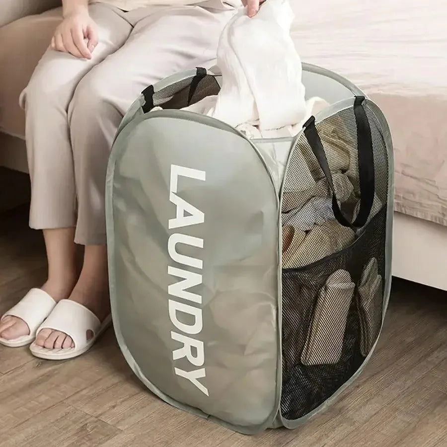 Mesh Pop-up Laundry Basket, Laundry Basket, Foldable Dirty Clothes Storage Basket, Large Capacity Storage Basket Beauty World Shop