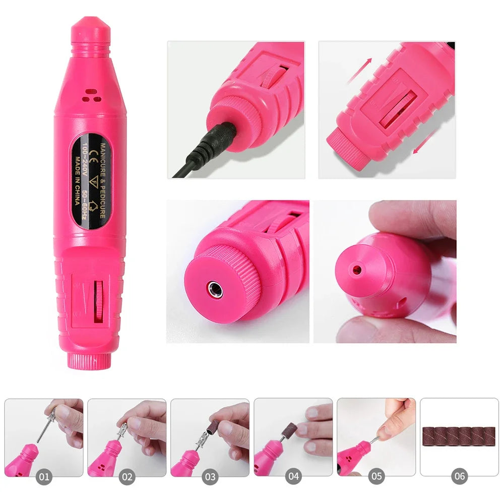 Professional 6-in-1 Electric Nail Drill Set - Nail File Pen for Filing, Polishing & Exfoliating