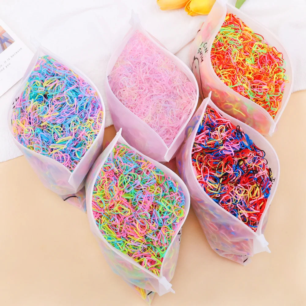 500/1000/2000pcs Girls Colourful Disposable Rubber Band Hair Ties Headband Children Ponytail Holder Bands Kids Hair Accessories Beauty World Shop