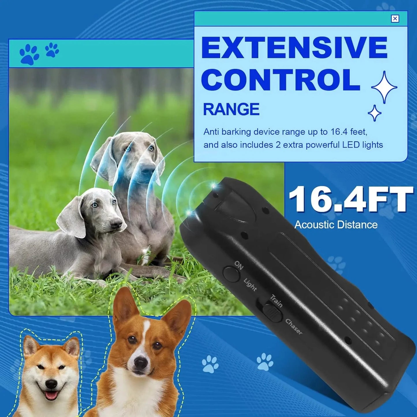 Dog Ultrasonic Repeller Pet Training Device Outdoor Deterrent Chaser Portable Anti-barking Device with LED to Repel Cats & Dogs Beauty World Shop