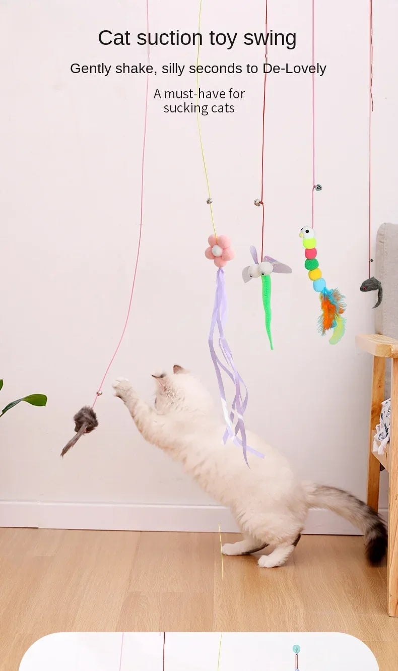 7pcs Random Cat Toy Swing Sticky Disc Elastic Hanging Door Teasing Cat Rope Long Rope Teasing Cat Cat Toy Cat Accessories