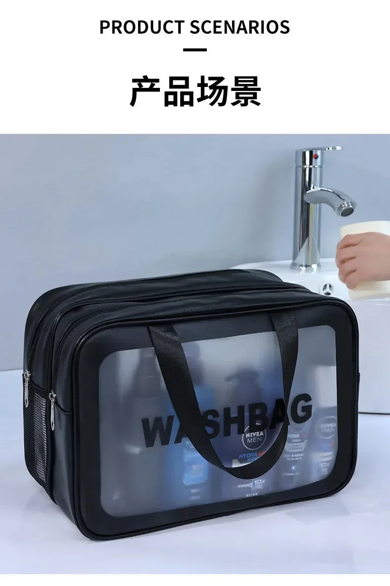 Dry-wet separation double transparent PU makeup bag portable washing bag cosmetic storage bag travel fitness swimming essentials Beauty World Shop
