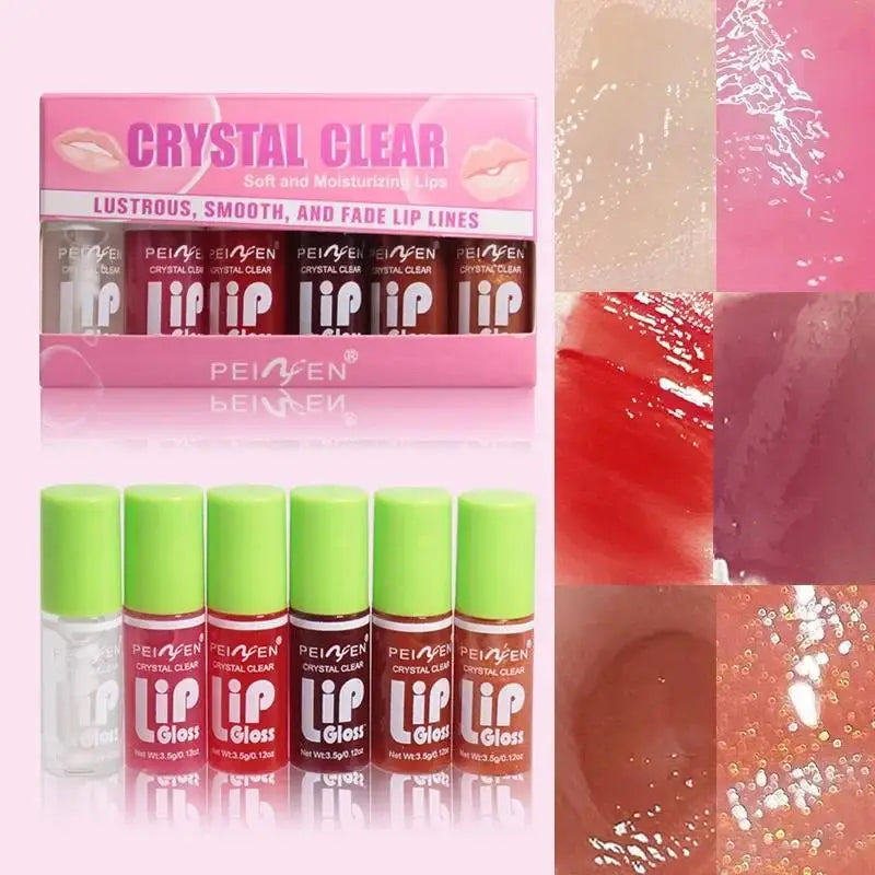 6 Pieces Glass Mirror Lip Gloss Set Hydrating Lightweight Lip Balm Glossy Shimmer Sheer Tint Peach Cherry Pink Beauty World Shop