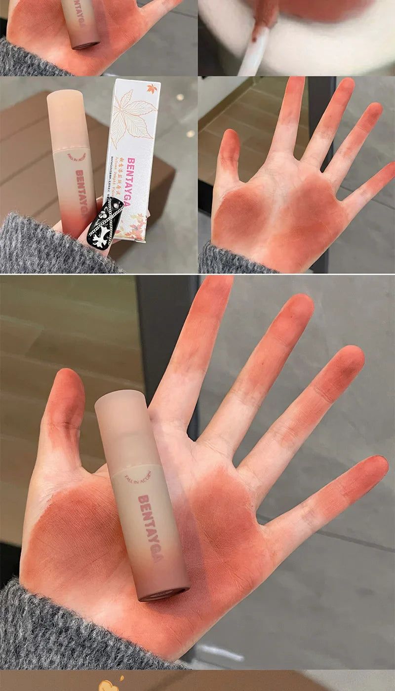 BENTAYGA Autumn Velvet Lip Mud — Matte Finish, Skin-Tone Enhancing Lip Tint, Versatile Nude Makeup, Budget-Friendly for Students Beauty Trend Shop