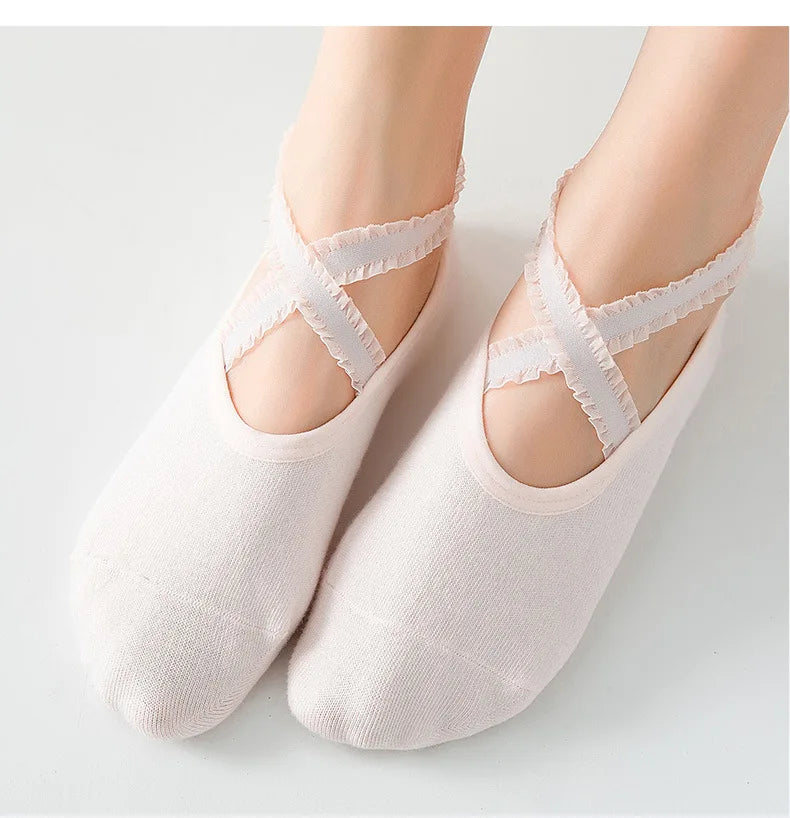 Solid Color Yoga Socks Professional Silicone Non-slip Ballet Pilates Socks Backless Breathable Bandage Cotton Dance Sports Socks Beauty World Shop