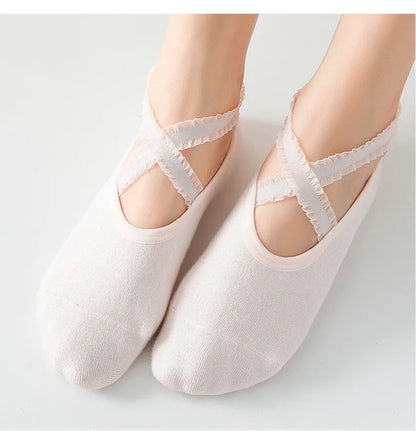 Solid Color Yoga Socks Professional Silicone Non-slip Ballet Pilates Socks Backless Breathable Bandage Cotton Dance Sports Socks Beauty World Shop
