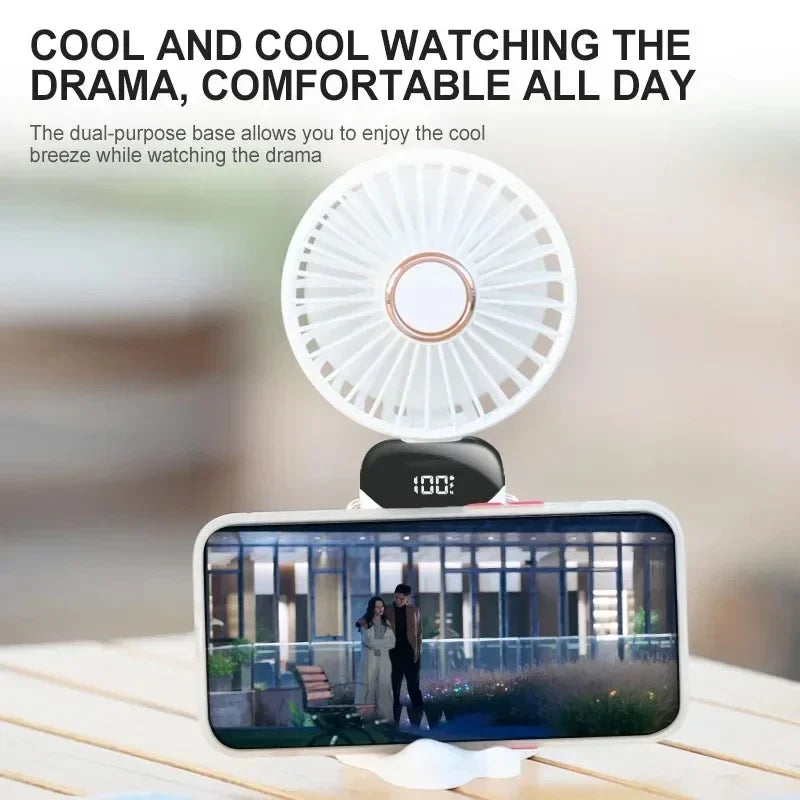 Portable Handheld Mini Fan Foldable Neck Hanging Fans 5 Speed USB Rechargeable Fan with Phone Stand and Display Screen 1800mAh Beauty World Shop