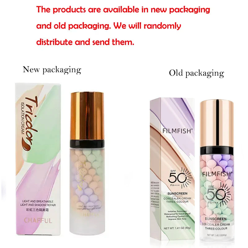 Face Makeup Primer Tri-color Cream Contour Color Isolation Waterproof Makeup Foundation Natural Makeup Base Cream 40g Beauty World Shop