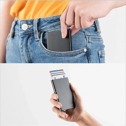 Rfid Credit Card Holder Metal Thin Slim Smart Wallet Men Women Wallets Pop Up Minimalist Small Black Purse Mini Walets for Men Beauty World Shop