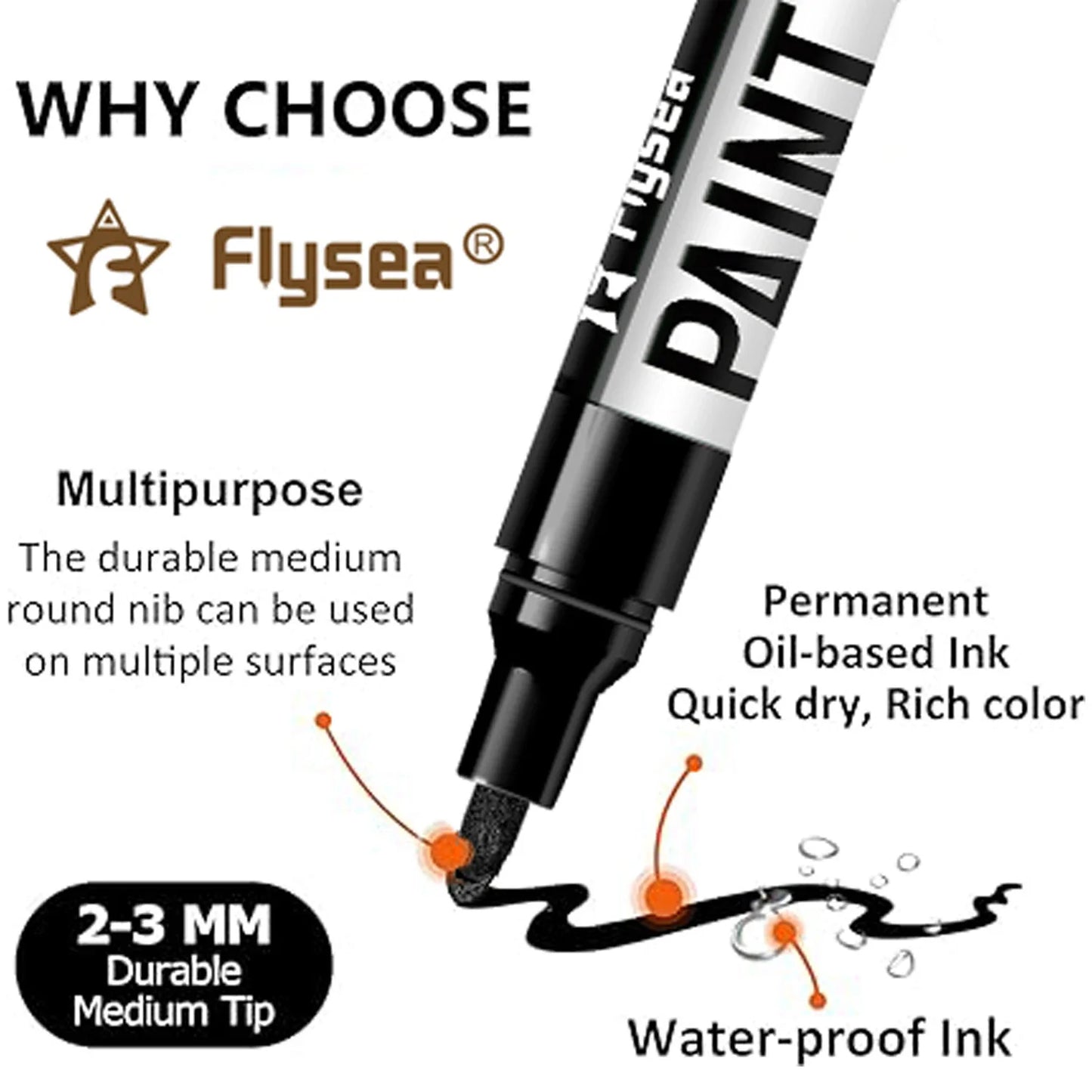 Black/White Oil Based Paint Pens, Permanent Marker for Metal, Wood, Canvas, Fabric, Plastic, Tire, Glass, Waterproof Beauty World Shop