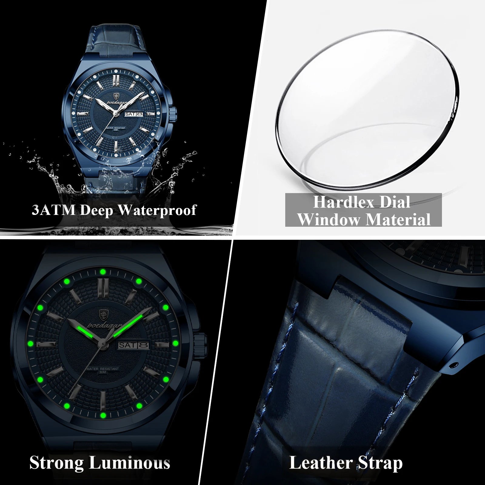 POEDAGAR Fashion Brand Man Wristwatch Waterproof Luminous Date Week Quartz Luxury Men's Watches Leather Business Men Watch Reloj Beauty World Shop