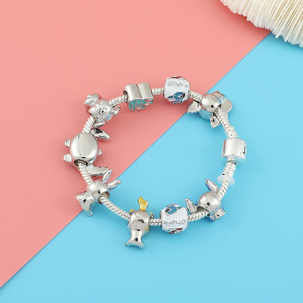 Disney Beaded Bracelet Lilo And Stitch Cartoon Cute Metal Charms Bangle DIY Beads Chain Jewelry Gifts Accessories For Women Kids Beauty World Shop