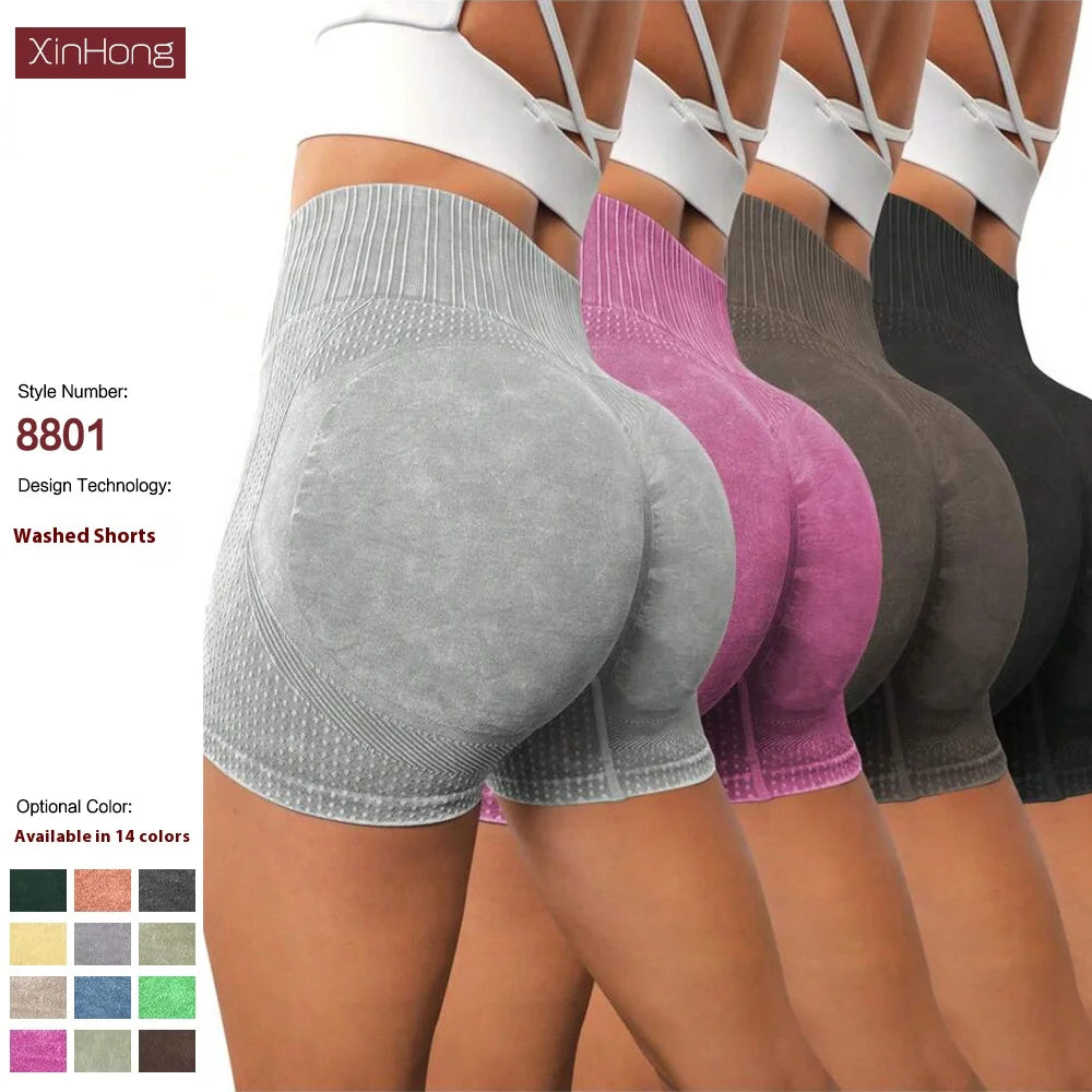 Women's Peach Booty Lifting Yoga Shorts - High-Waisted Slim-Fit Washed Workout Shorts Quick-Dry Breathable fitness apparel Beauty World Shop